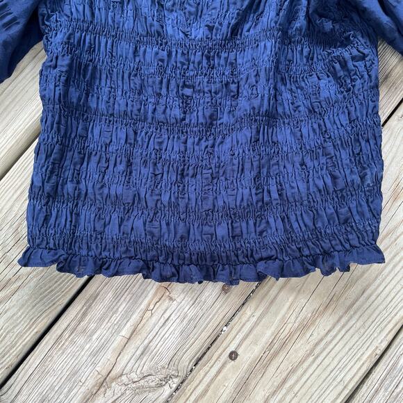Anthropologie Maeve Bree Milkmaid Smocked Puff Sleeve Crop Top Navy Size XL - Picture 7 of 10